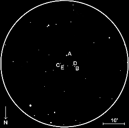 Field of NGC 1245,  60mm refractor, x20 