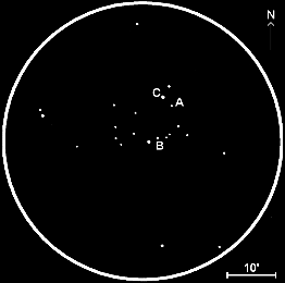 Field of NGC 1342,  60mm refractor, x40 