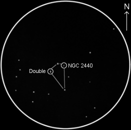 Field of NGC 2440,  60mm refractor, x40 