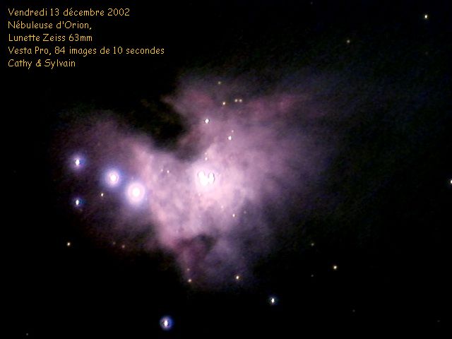 M 42 par Cathy et Sylvain Riballet, webcam Vesta pro